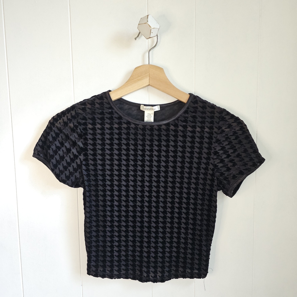 ☆ BOZZOLO Velvet Sheer Houndstooth Tee